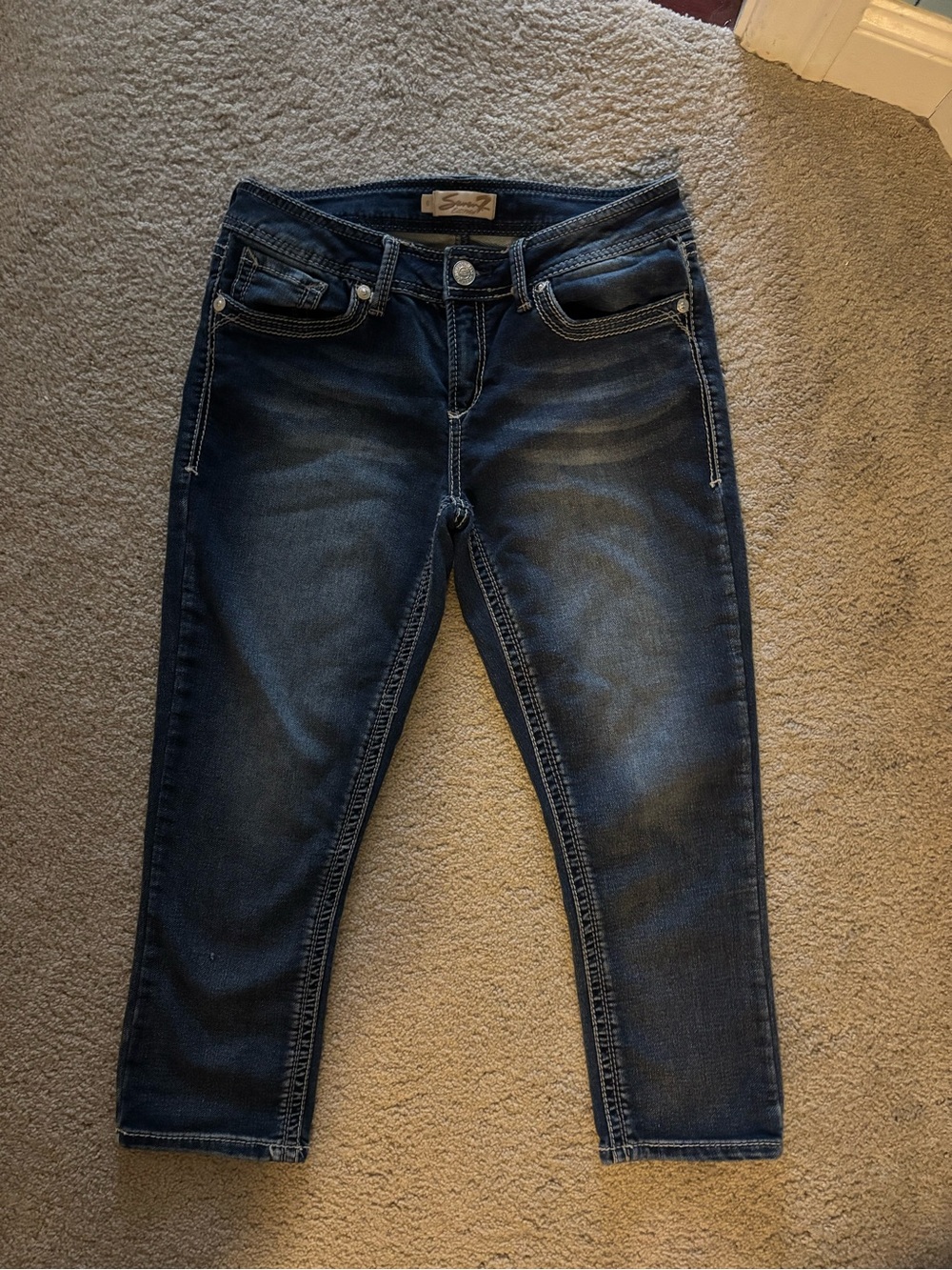 Seven7 Dark Indigo Cropped Stretch Jeans